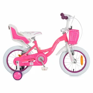 Розов детски велосипед Byox Flower 14 инча със седалка за кукла и кошничка