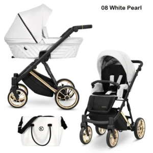 Бебешка количка Kunert Ivento Eco White Pearl с 3D кош и перлено бяла еко кожа