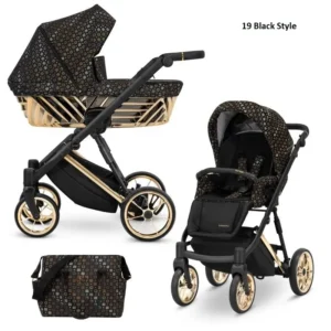 Бебешка количка Kunert Ivento Glam Black Style със златист 3D кош и черен премиум текстил