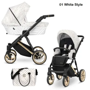 Бебешка количка Kunert Ivento White Style с релефен бял кош за новородено