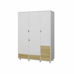 Трикрилен гардероб Nuba от MDF с пуш отваряне и плавно затваряне за детска стая