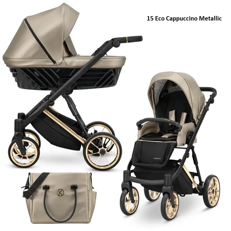Бебешка количка Kunert Ivento Cappuccino Metallic с релефен 3D кош и еко кожа