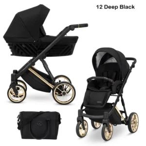 Бебешка количка Kunert Ivento Deep Black с релефен кош и премиум черен текстил