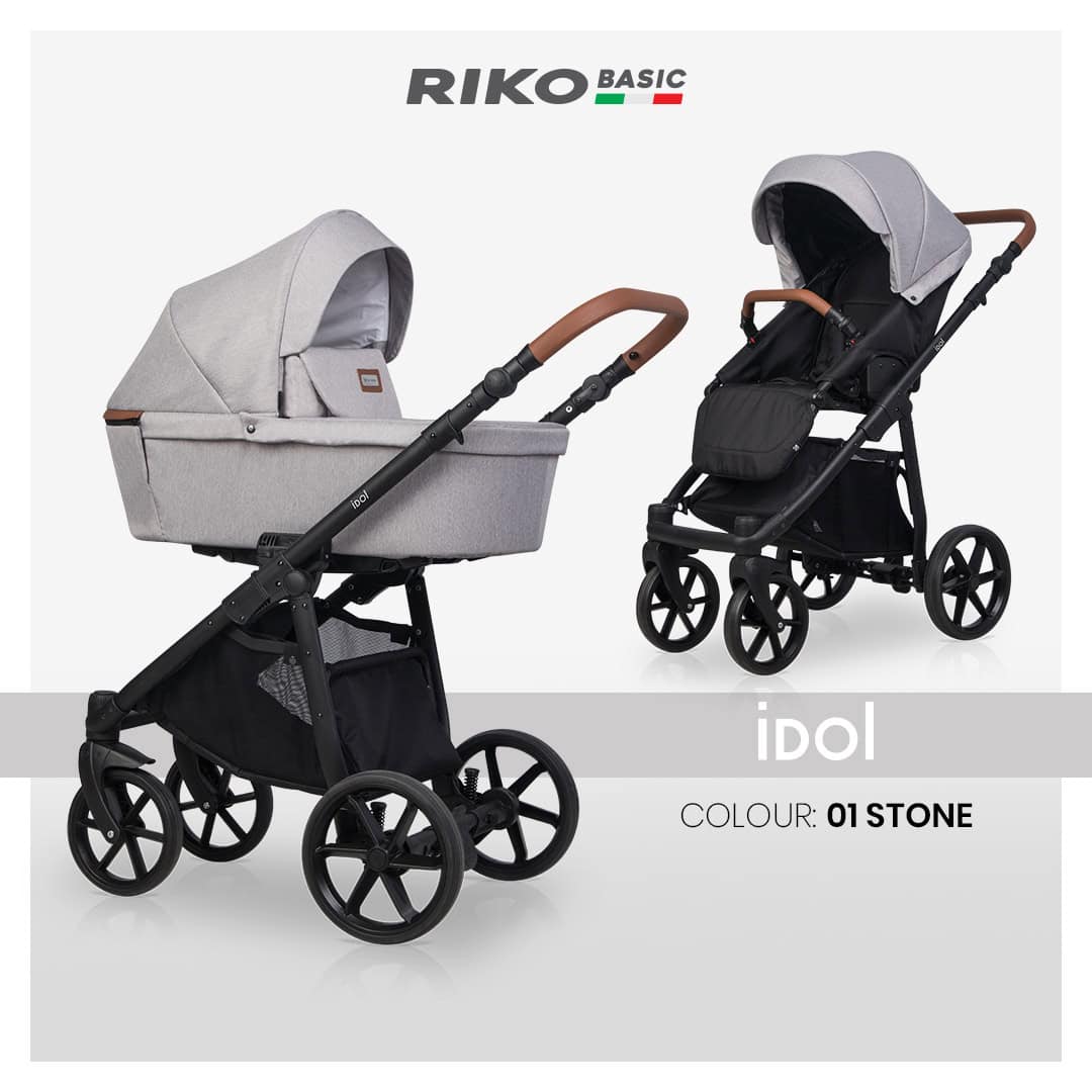 Комбинирана бебешка количка Riko Basic Idol 01 Stone в модерен светлосив цвят