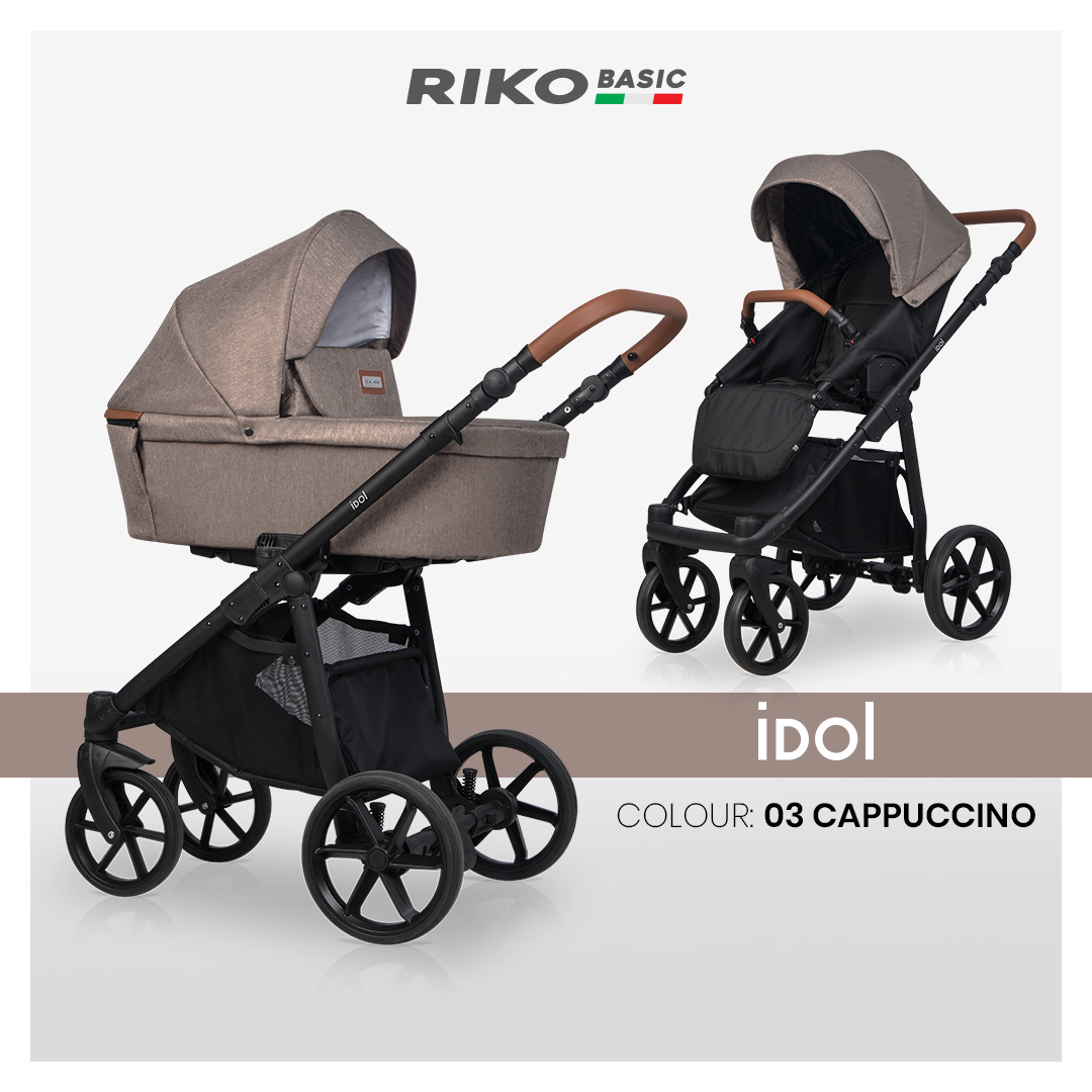 Комбинирана бебешка количка Riko Basic Idol 03 Cappuccino с кош за новородено