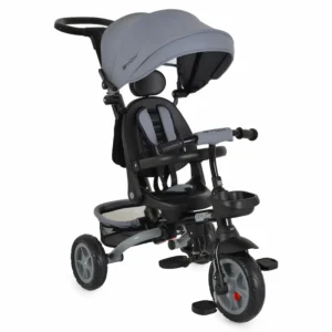 Тъмносива детска триколка Biox Explore с въртяща се седалка и родителски контрол