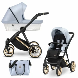Бебешка количка Kunert Ivento Eco Baby Blue Metalic с релефен 3D кош и еко кожа
