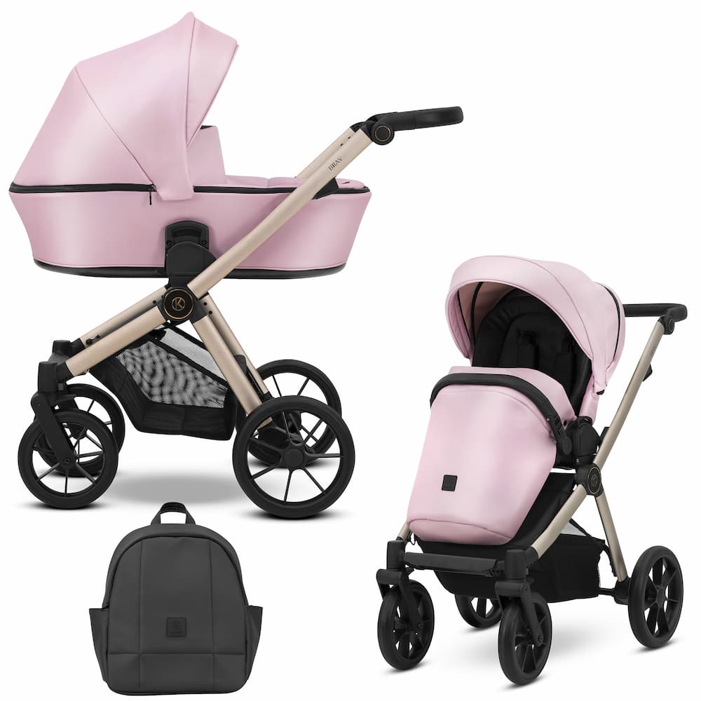 Луксозна бебешка количка Kunert Brav Baby Pink от еко кожа с алуминиева рама.