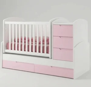 Трансформиращо се бебешко легло Dizain Baby Съни в нежна комбинация Бяло и Розово