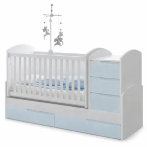 Трансформиращо се бебешко легло Dizain Baby Съни в цветова комбинация Бяло и Синьо