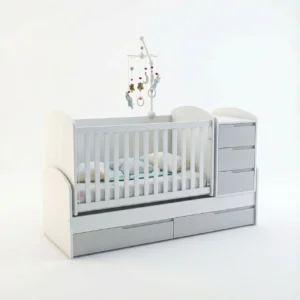 Бебешко легло-люлка Dizain Baby Съни Падаща решетка Бяло/Сиво