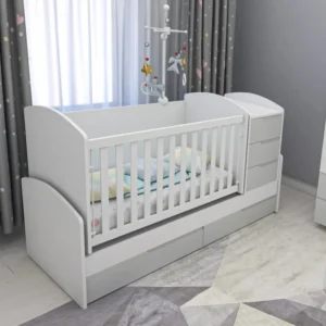 Трансформиращо се бебешко легло Dizain Baby Съни в модерна комбинация Бяло и Сиво