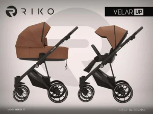 Комбинирана бебешка количка 2в1 Riko Velar Up 04 Cognac от еко кожа и пчелна пита с гел колела