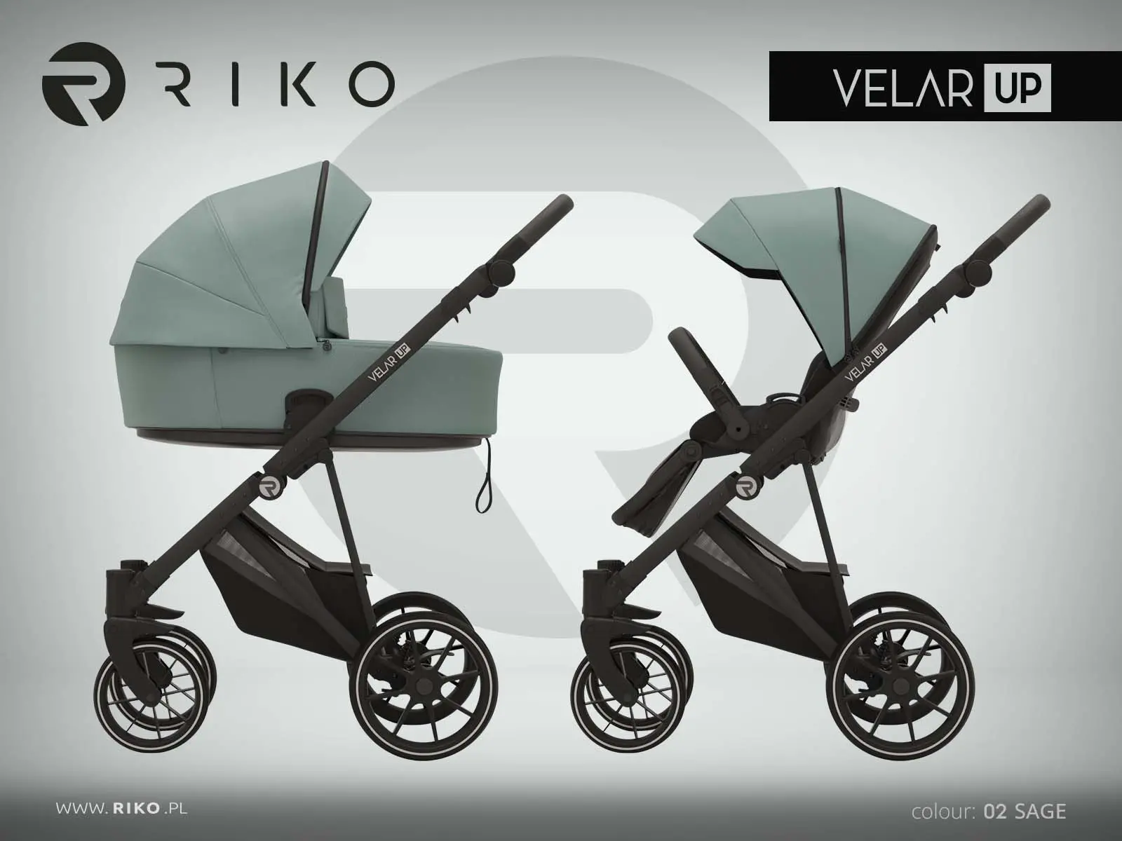 Бебешка комбинирана количка Riko Velar Up 02 в прецизен маслинов цвят Sage