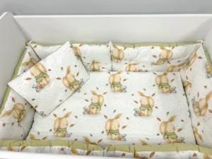 Спален комплект Dizain Baby Моето зайче зелено – Нежен ранфорс лукс за бебешка стая