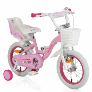 Розово детско колело 14 инча Byox Flower Pinky със седалка за кукла