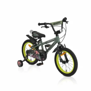 Зелен детски велосипед Byox Monster 16 инча с помощни колела и бутилка за вода