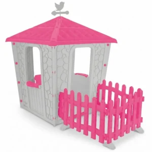 Детска игрална къща Pilsan със стени с каменен мотив в сиво и розово