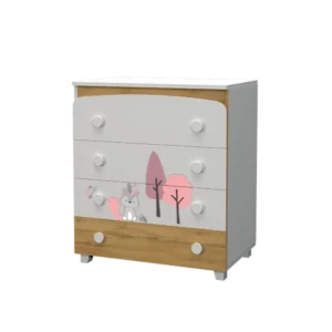 Бебешки скрин Dizain Baby Индиански лагер в цветове Бял и Дъб Вотан с розова декорация