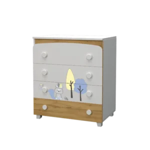 Бебешки скрин Dizain Baby Индиански лагер в цветове Бял и Дъб Вотан със синя декорация за момче