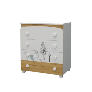 Бебешки скрин Dizain Baby Индиански лагер в цветове Бял и Дъб Вотан със сива декорация