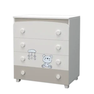 Бебешки скрин Dizain Baby Сънливко в комбинация Бял и Кашмир със сива декорация