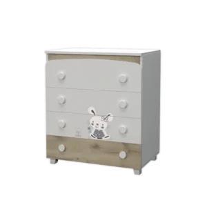 Бебешки скрин Dizain Baby Зайче в разцветка Бял и Скандинавски дъб