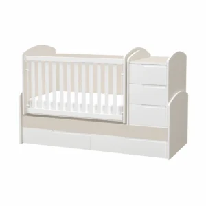 Трансформиращо се бебешко легло Dizain Baby Съни в цвят Кашмир и Бяло с падаща решетка