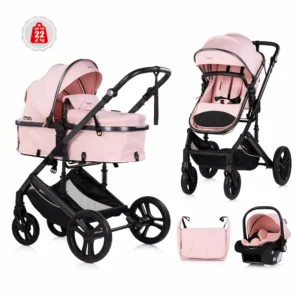 Комбинирана бебешка количка Chipolino Amore 2 в 1 в цвят Розова пудра с чанта и покривало