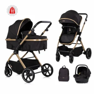 Комбинирана бебешка количка Chipolino Pearl 2 в 1 в черен цвят с раница и покривало