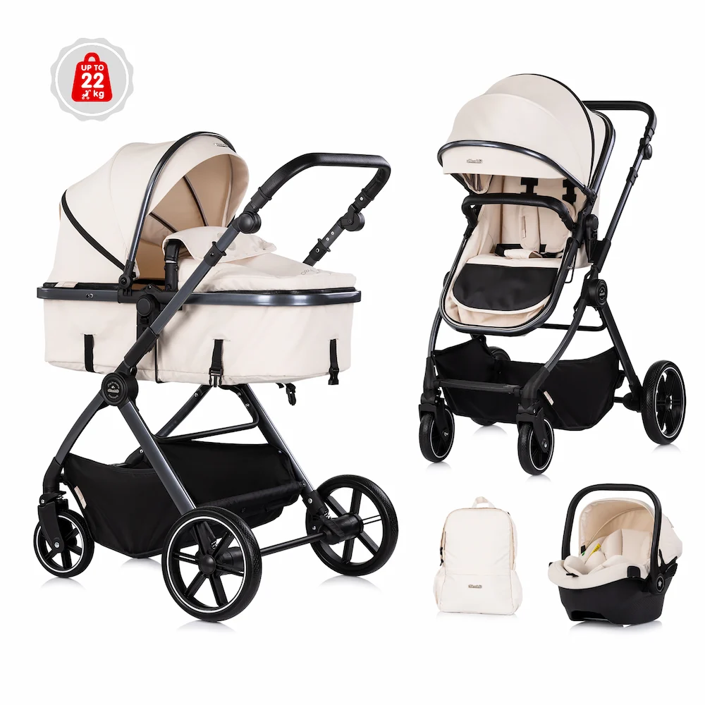 Комбинирана бебешка количка Chipolino Pearl 2 в 1 в цвят Кашмир с раница и покривало