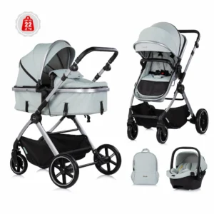 Комбинирана бебешка количка Chipolino Pearl 2 в 1 в цвят Матча с раница и покривало