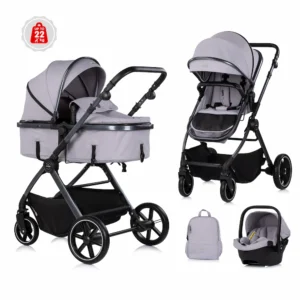 Комбинирана бебешка количка Chipolino Pearl 2 в 1 в цвят Платина с раница и покривало