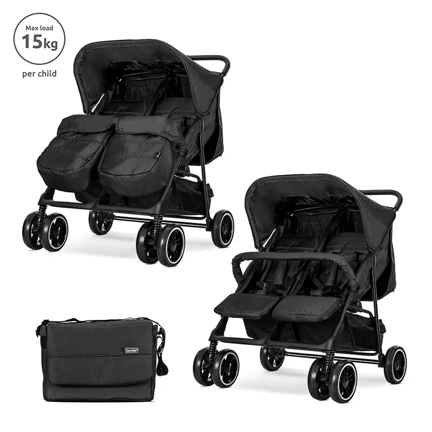 Детска количка за близнаци Lorelli TWIN в елегантен черен цвят