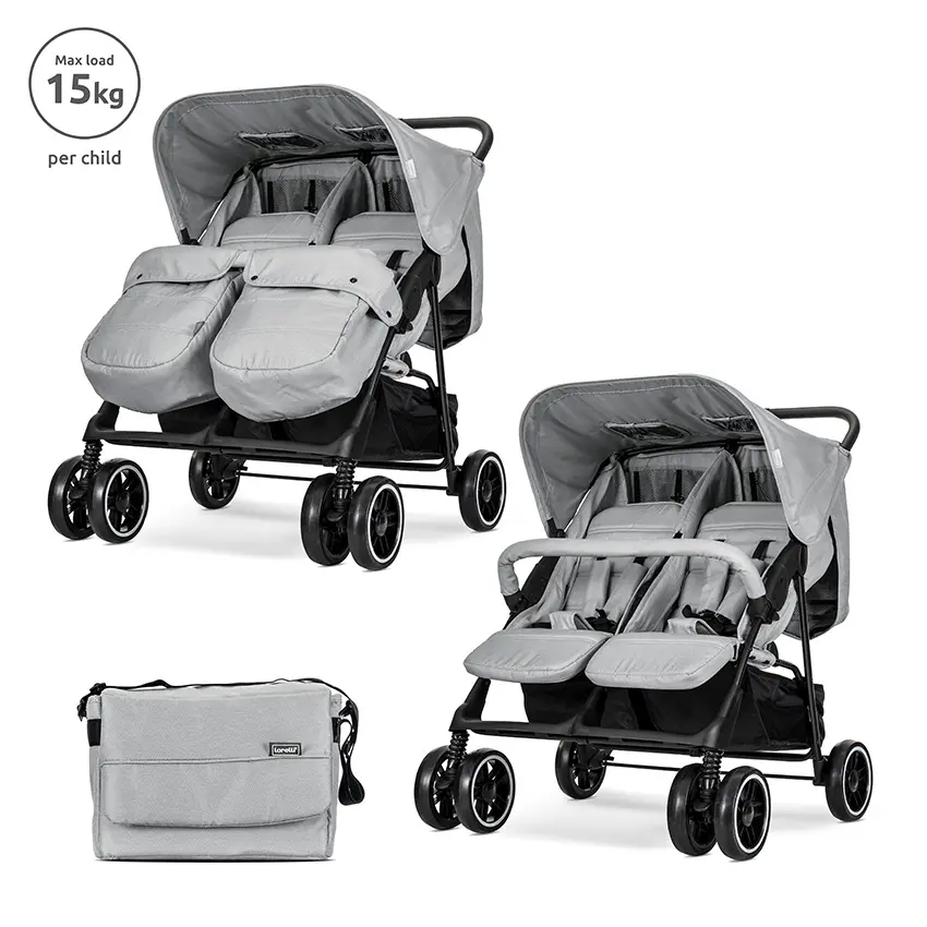 Комбинирана количка за близнаци Lorelli TWIN в класически сив цвят