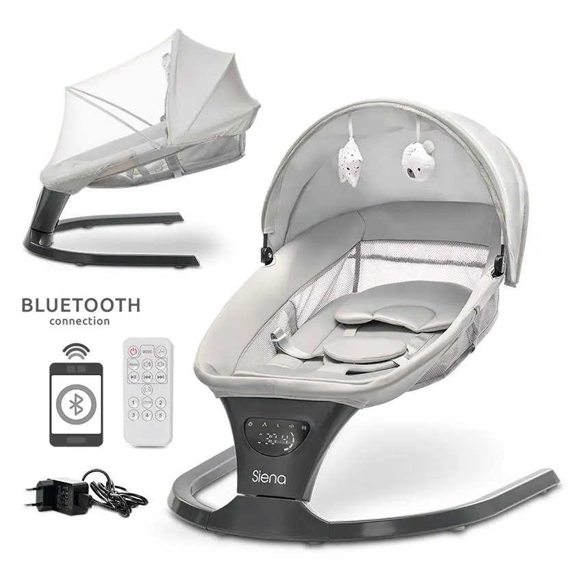 Електрически шезлонг с люлеене Lorelli SIENA LIGHT GREY със сенник и Bluetooth от pif.bg