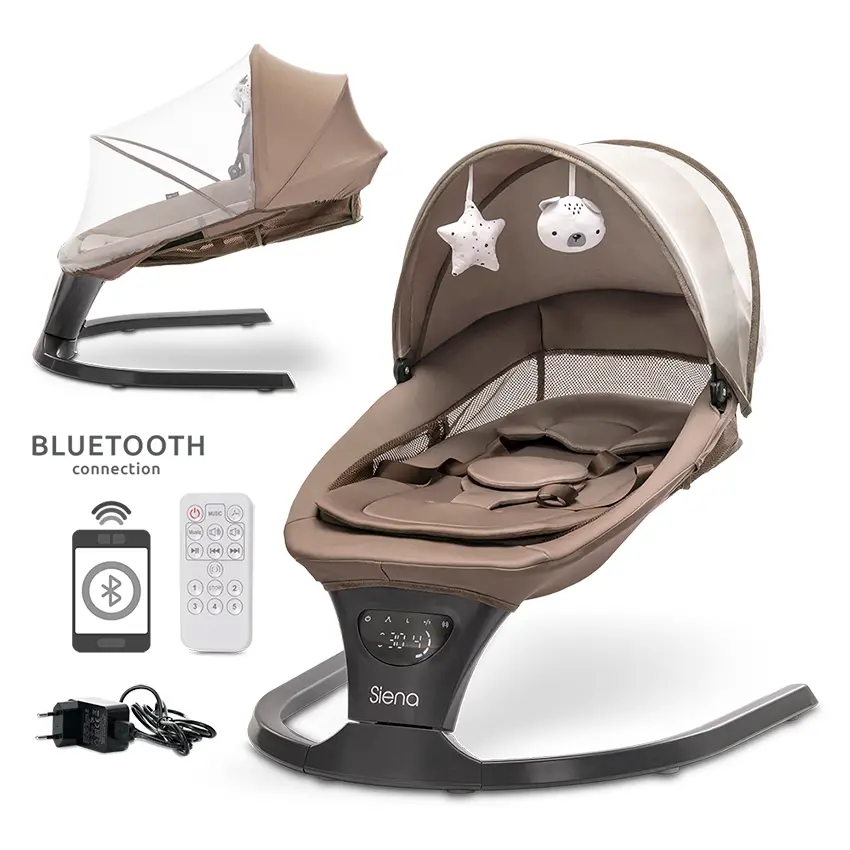 Електрически шезлонг с люлеене Lorelli SIENA MOCHA със сенник и Bluetooth от pif.bg