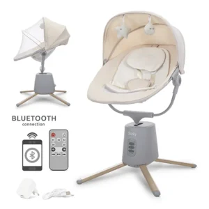 Електрически шезлонг Lorelli STORKY BEIGE с дървен ефект и гриф с играчки от pif.bg