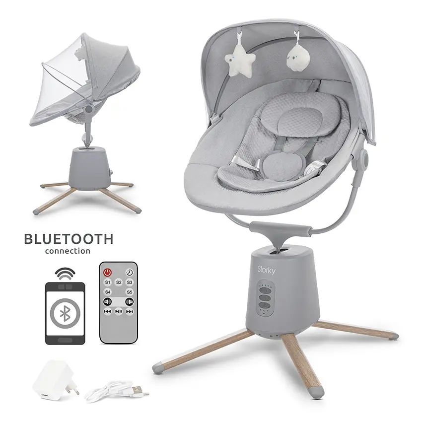 Електрически шезлонг Lorelli STORKY GREY с дървен ефект от pif.bg