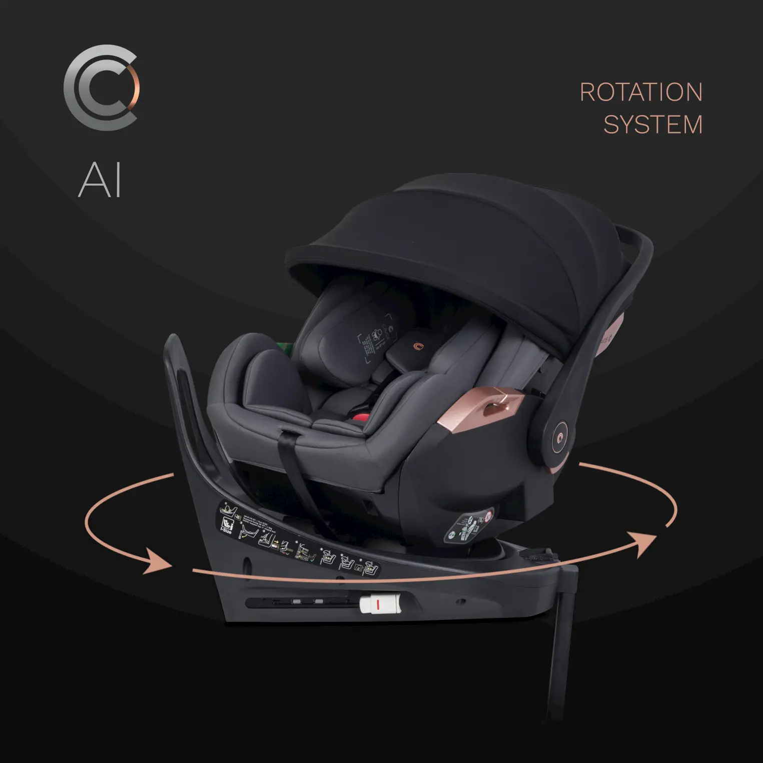 Бебешко столче за кола CAVOE AI с въртяща се ISOFIX база и система за завъртане Rotation System