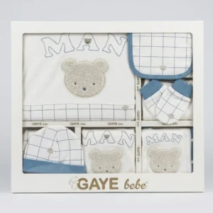 Бебешки памучен комплект за изписване за момче Gaye Bebe Man Bear каре с мече от 10 части в кутия